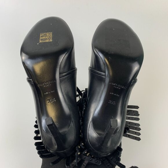 NIB Saint Laurent Paris open toe fringe booties Size 35.5 - Picture 8 of 11
